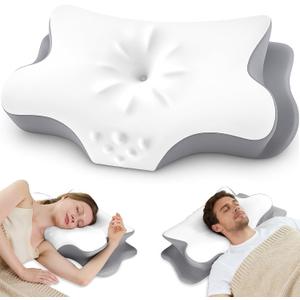 Cervical Neck Pillow for Pain Relief  Ergonomic Memory Foam Pillow for Side Sleeper Contour Orthopedic Bed Pillow for Neck Support with Cooling Cover  Ideal Christmas Birthday Gift for Women Men (Queen)