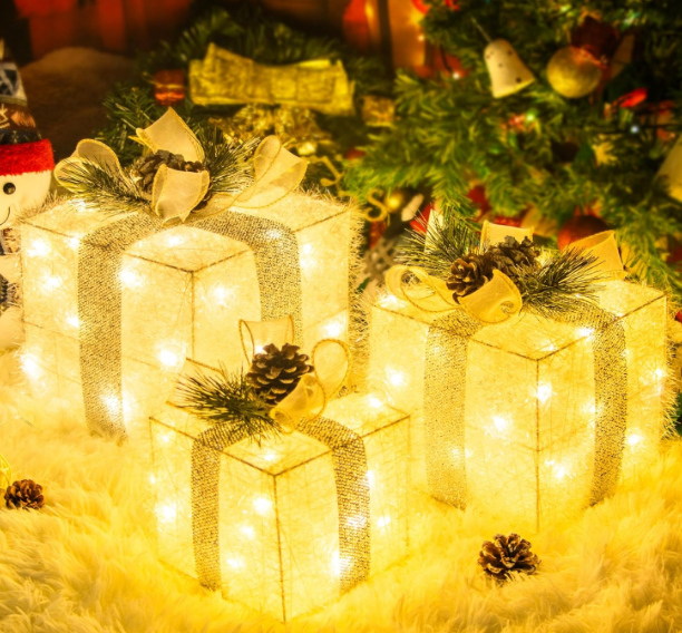 3 pack st patricks day decorations Lighted Gift Boxes - 65 LED Pre-Lit, Plug-in Light Up Presents Box - Decor for Christma Tree, Indoor Outdoor Home,Yard, Lawn - Ideal for Valentines, Holiday, Party, Anniversary