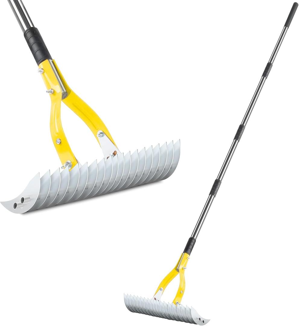 Thatch Rake,15" Lawn Dethatcher Rakes,Dead Grass Remover,Manual Dethatching Rake with Adjustable Length Handle,Scarifier Rake,Thatching Rakes for Lawns Grass Loosening Soil (Light Yellow)