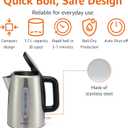 Amazon Basics Electric Stainless Steel Kettle for Tea and Coffee, BPA-Free, Fast Boiling, Auto Shut-Off, Boil-Dry Protection, 1.7 Liter, 1500W, Black and Silver