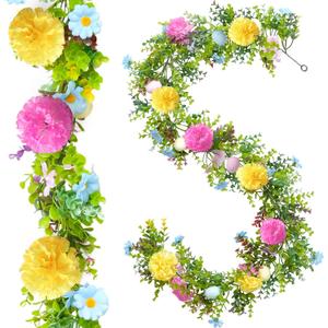Easter Garland Decorations for Mantle Home - Fireplace Egg Garlands Indoor Easter Spring Outdoor Decor Floral Table Decoration Swag Flower Greenery Decorating New-SPRFLO-1