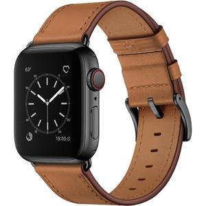 OUHENG Leather Bands Compatible with Apple Watch Band 49mm/46mm/45mm/44mm/42mm, Genuine Leather Strap for iWatch Series 11/10/9/8/7/6/5/4/3/2/1 & Ultra 3/2/1 & SE3 SE2 SE, Light Brown/Black