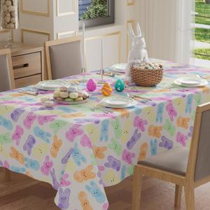 XCHI Colorful Watercolor Cute Bunny Rabbits Easter Tablecloth Rectangle Table Cloth Washable Table Covers for Indoor Dining Home Party Decorations 60x84 Inch