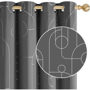 Deconovo Blackout Curtains for Bedroom & Living Room, Thermal Insulated, Room Darkening Drapes, Geometric, Grommet Top, 2 Panels, Light Grey, 52W x 84L Inch, Circle Wave