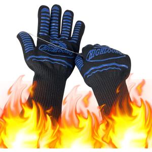 BBQ Gloves, Oven Gloves Original 2 Pack1472 Extreme Heat Resistant, Grilling Gloves Silicone Non-Slip Oven Mitts, Kitchen Gloves for BBQ, Grilling, Cooking, Baking (Black Long Cuff)