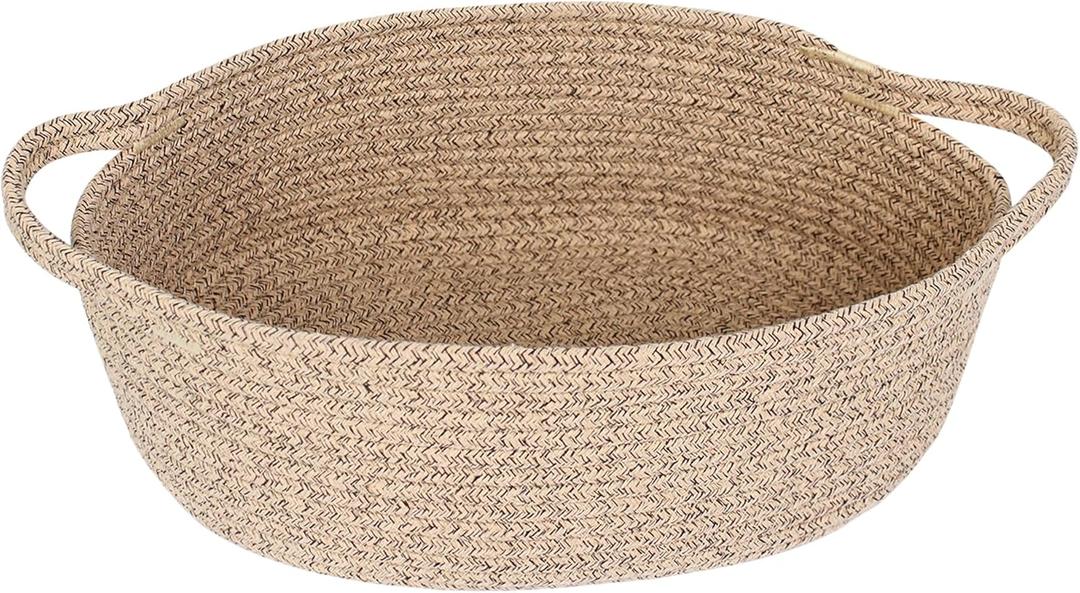 MEGASKET Brown Variegated Small Woven Basket, 13 x 9 x 5 Baskets for Gifts Empty, Cotton Rope Gift Basket, Cute Nursery Baby Organizer, Cat Dog Toy Bin Box, Wicker Storage Bin with Handle