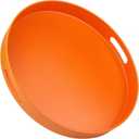 Round Orange Decorative Serving Tray with Handles, 13 Versatile Ottoman Tray for Coffee Table, Entertaining, Outdoor Patio, Living Room