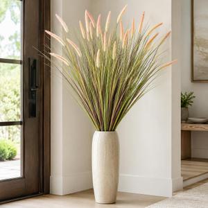 17 Pcs 4ft Large Artificial Cattail Reed Grass Artificial Indoor Outdoor Fake Plant Stems Faux Floor Grass Bohemian Plants for Home Living Room Bedroom Corner Housewarming Gift- No Pot