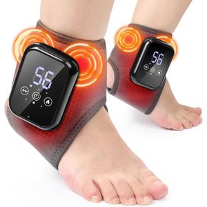 2 Pack Cordless Ankle Massager for Pain Relief, Ankle Heating Pads for Pain, Heated Ankle Massager for Pain, Rechargeable Feet Heating Pads, Feet Massage, 3 Heat Levels, 3 Massage Modes (One Size for All, Gray)