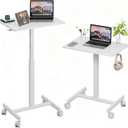 18.9 * 25.6 inch Mobile Standing Desk,T Shaped Pneumatic Adjustable Height Stand Up Desk,with Lockable Wheels,Ergonomic Standing Side Table for Home Office Work Computer Workstation White, 18 26 inches