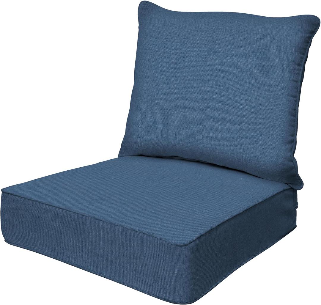 Honeycomb Outdoor Heritage Deep Seat, 24 x 23, Textured Solid Pacific Blue Chair Cushion with Removable Cover, for Patio Furniture