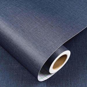 Decotalk 30"x120" Grasscloth Wallpaper Peel and Stick Dark Blue Wallpaper for Bedroom Textured Grass Cloth Removable Vinyl Wrap Dark Blue Contact Paper Peel and Stick Blue Contact Paper for Cabinets