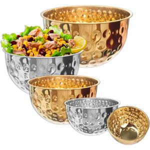 Gold Mixing Bowls Set of 5, Stainless Steel Mixing Bowls, Metal Nesting Salad Bowls Kitchen Food Storage Containers for Cooking, Baking, Prepping Christmas Serving, No Lids, 1.6/2/3.2/4.2/4.9 QT (Multicolor)
