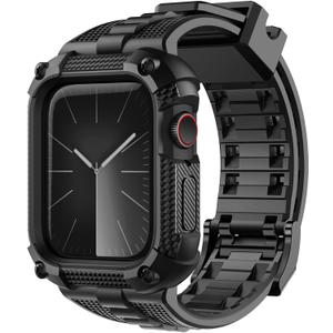 Fullmosa Compatible with Apple Watch Bands 45mm 44mm Series 9/8/7/6/5/4/SE3/SE2/SE, TPU Rugged iWatch Strap Military Grade Shockproof Bumper Case for Men Women, Black