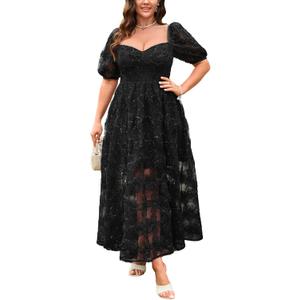 Lace Dresses for Women 2025 Elegant Classy Wedding Guest Cocktail Semi Formal Party Evening 3D Floral Dress (XX-Large, Black)