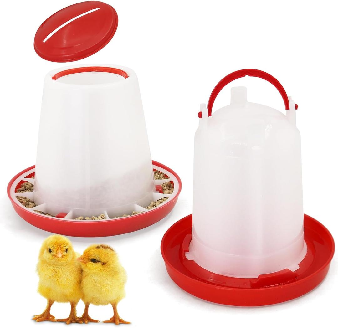 Hanging 1.5kg Chicken Feeder and 1.5L Chicken Waterer Set Kit,No Waste Plastic Automatic Chicken Feeder Waterer for Small Poultry Chicks,Quails and Birds, Outdoor Farm Equipment