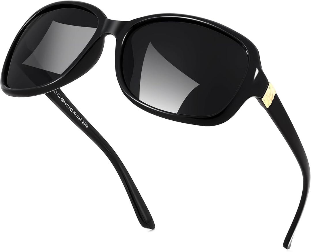 FEISEDY Polarized Sunglasses for Women Classic Vintage Square Wraparound UV400 Protection Shade B0309 (Black Frame & Grey Lens)