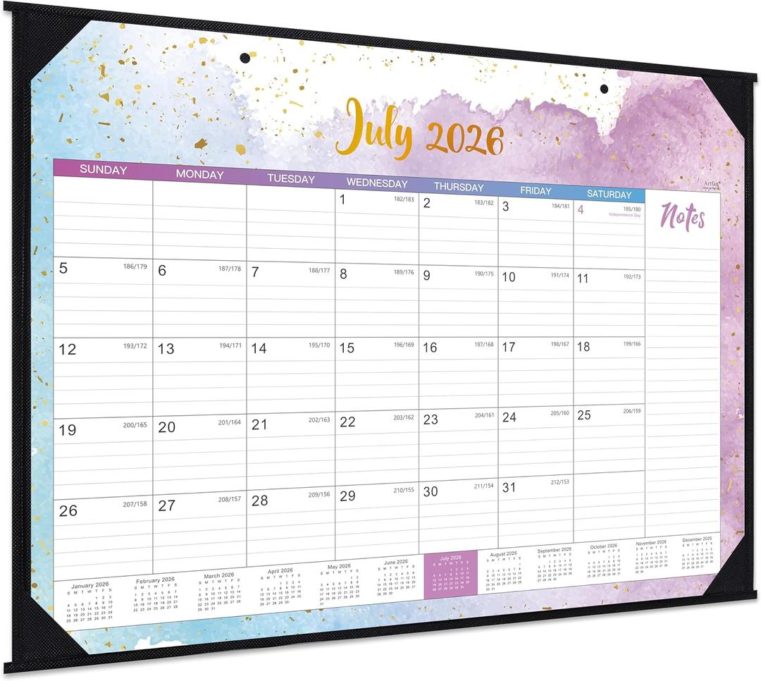 Desk Calendar 2026-2027 - 2026-2027 Desk Calendar Large, Jul 2026 - Dec 2027, 22" x 17" Large Calendar 18 Months with Corner Protectors, Desk Pad, To-Do List, Desk/Wall Calendar - Multicolor Waterink