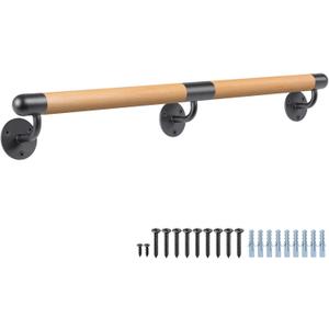 Dolibest 3-10 ft Wood Indoor Stairs Wall Mount Handrail w/Sturdy Metal Barckets, Non-Slip and Comfty Barrier-Free Staircase Grab Bar for Elderly, 1-1/2'' Round (80 inch /6.5 ft)