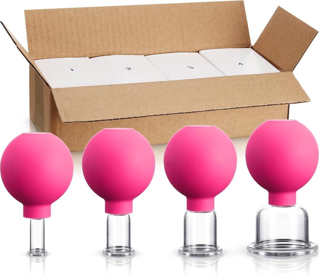 4 Pieces Glass Cupping Set Glass Silicone Cupping Cups Massage Vacuum Suction Cupping Cups for Body Face Leg Arm Back Shoulder Muscle and Joint Pain (Rose)