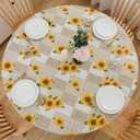 LIBERECOO Round Vinyl Fitted Tablecloth with Flannel Backing Elastic Edge Table Cover Waterproof Stain-Resistant Wipeable Tablcloths Fits 45-56" Round Tables