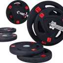 Fitvids Cast Iron Standard Weight Plates Including 5FT Standard Barbell with Star Locks – 95-Pound Set (85 Pounds Plates + 10 Pounds Barbell) – Style #6 – Black