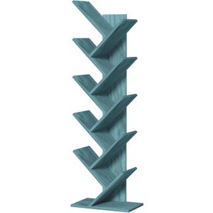 10 Tier Tree Book Shelf, Floor Standing Wood Bookshelf for Narrow Space, Storage Organizer Bookshelves for Books/CDs/Magazine, Bookcase with Shelves for Home Office, Living Room - Blue