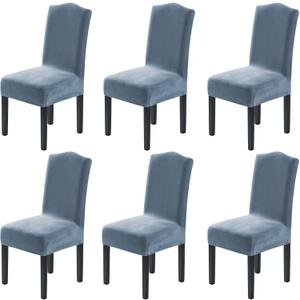 H.VERSAILTEX Velvet Dining Chair Covers Stretch Chair Covers for Dining Room Set of 6 Parson Chair Slipcovers Chair Protectors Covers Dining, Soft Thick Solid Velvet Fabric Washable, Stone Blue