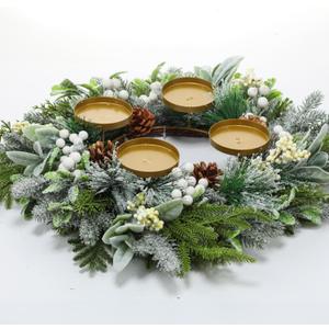 Large Christmas Advent Wreath Candle Holder with Norfolk Pine, Cedar, Mistletoe 19 Inch Rustic Advent Calendar Ring Decoration Stand for Gifts, Church, Home Decor(White, Frosted Style)