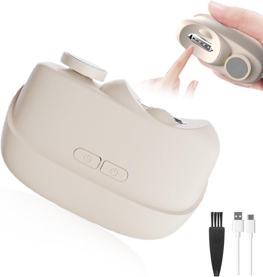 Electric Nail Clippers for Seniors,Smart Nail Clippers 2025 New 3 in 1 Electric Toenail Clipper with Polishing and LED Light,Smart Toenail Clipper 2 Adjustable Speeds for Adults,Baby (Apricot)