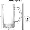 Okllen 8 Pack 16 Oz Glass Beer Mug with Handle, Heavy Large Glass Steins Beer Cups with Stainless Steel Straws, Heavy Base, Thick Drinking Glasses for Freezer, Bar, Cocktail, Alcohol, Beverages, Soda