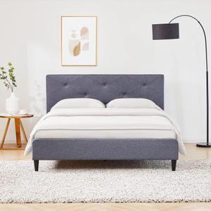 yoyomax Queen Bed Frame with Headboard, Linen Upholstered Bed Frame with Wooden Slats Support, No Box Spring Needed/Easy Assembly/Mattress Foundation, Grey