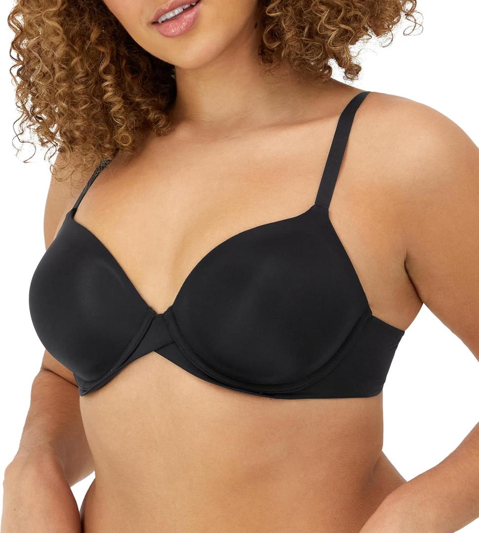 Maidenform Underwire, One Fab Fit Demi T-Shirt, Convertible Bras for Women (42B, Black)
