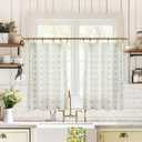 Kitchen Window Curtains Over Sink,Sage Green Boho Vintage Floral Sheer Curtain for Bathroom Window Cafe,36 Inch Length,Cream Colored (24"W x 36"L (Pack of 2), Light Green)
