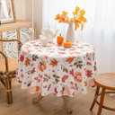 2 x Thanksgiving Waterproof Tablecloth  Fall Harvest Pumpkins, Maple Leaves & Berries Print  Autumn Rectangle Table Cover for Dining or Party, White, 60" Round