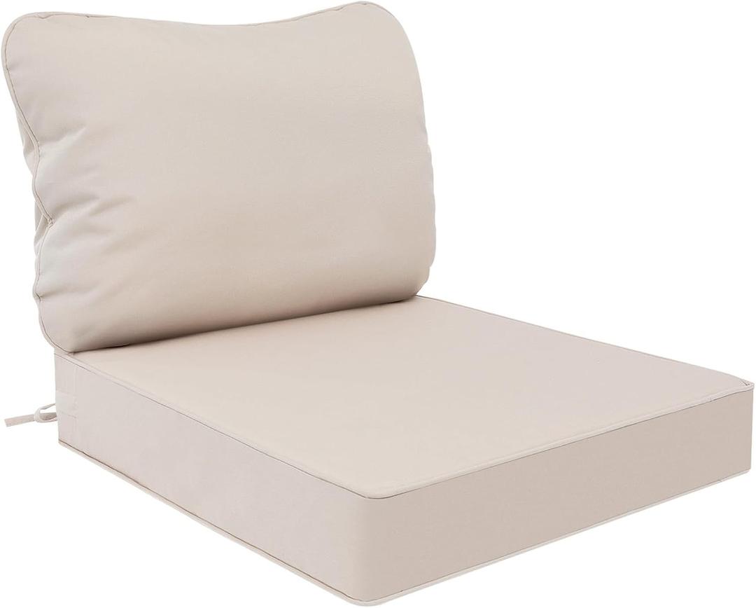 AAAAAcessories Outdoor Deep Seat Cushions, Waterproof, Fade-Resistant Patio Furniture Replacement Cushions, 23.5" x 25.5" x 5" + 23.5" x 19", Khaki Beige