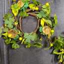 6 Pcs St. Patrick's Day Hanging Wreaths for Cabinets with Green Shamrock Clovers Gold Coin Artificial Mini Candle Rings Wreath for Home Kitchen Front Door Window Porch Wall Wedding Decor