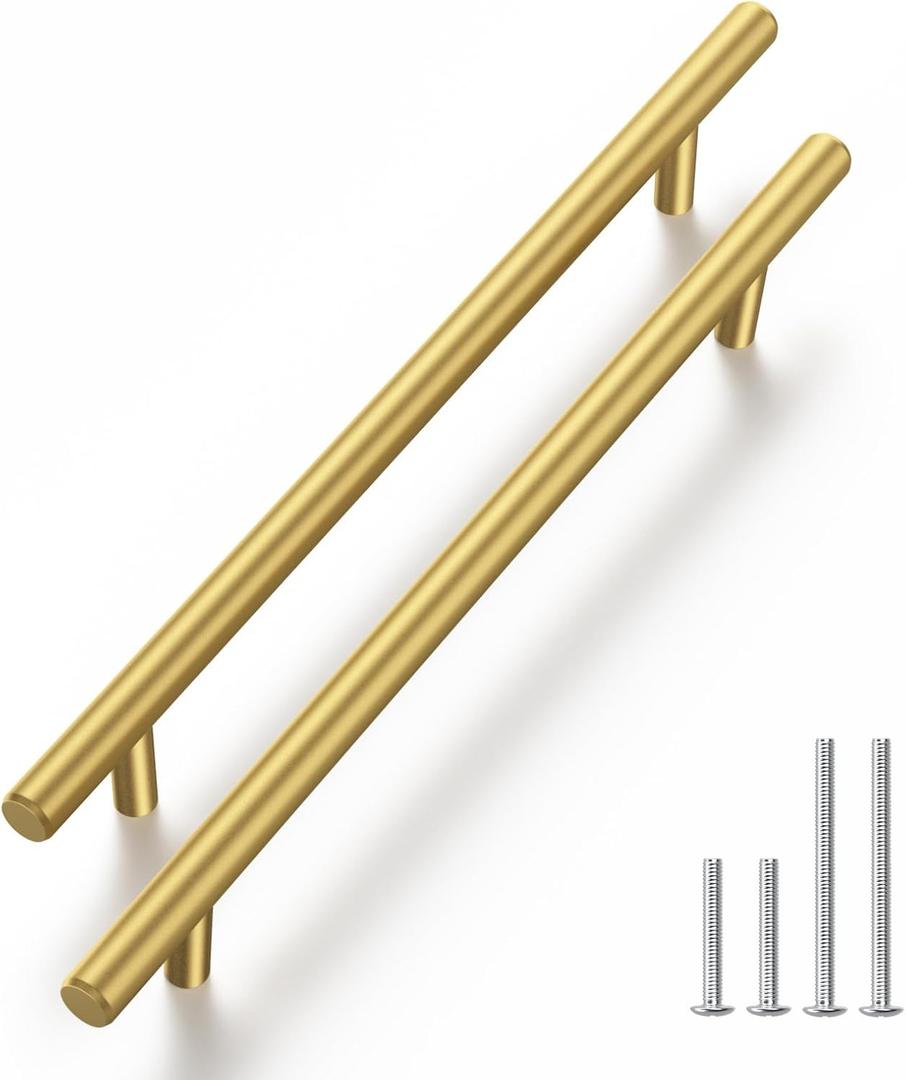 Haliwu 10 Pack Cabinet Handles Brass Gold Cabinet Pulls 6-1/4 Inch Hole Center Drawer Pulls Modern Bar Dresser Handles for Bathroom Kitchen Bedroom