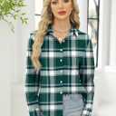 LOMON Womens Long Sleeve Button Down Shirts Casual Loose Fit Cotton Collared Blouses (Green, L)
