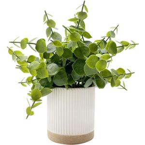 Coferset Small Fake Plants Eucalyptus Potted Artificial Plants Faux Plant Greenery in Ceramic Pot for Bedroom Kitchen House Living Room Shelves Farmhouse Table Office Desk Bathroom Home Indoor Decor