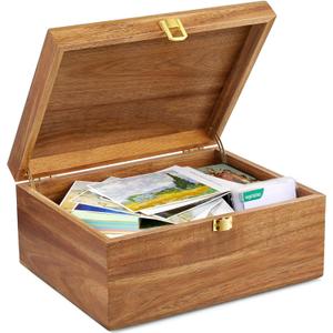 DRASTAR Wooden Keepsake Box, Large Acacia Storage Memory Box with a Hinged Lid for Crafts and Photo Storage L