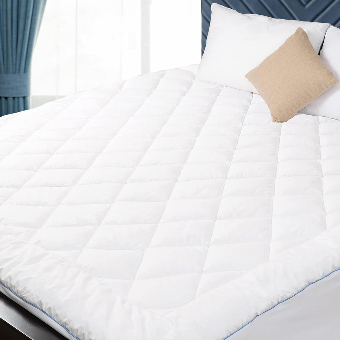 King Mattress Pad Cotton Mattress Pad Cover Quilted Mattress Cover 18-22" Deep Pocket Mattress Protector King Size Thin Down Alternative Filling Noiseless & Breathable