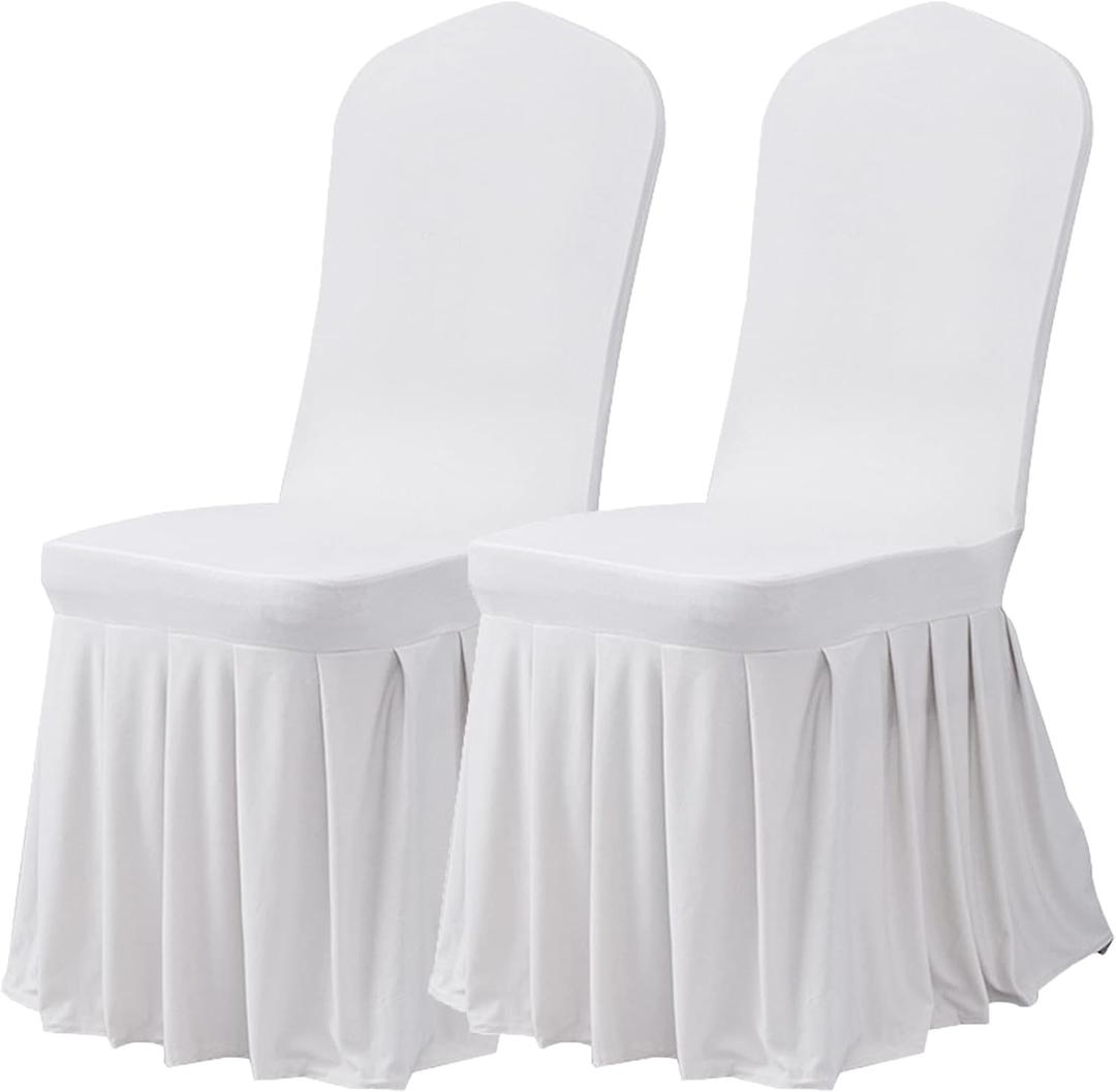 Dimatic Dining Room Chair Covers Set of 2, Stretch Parsons Slipcovers with Skirt Super Fit Spandex Chair Seat Protector Cover for Dining Room, Hotel, Ceremony (White)