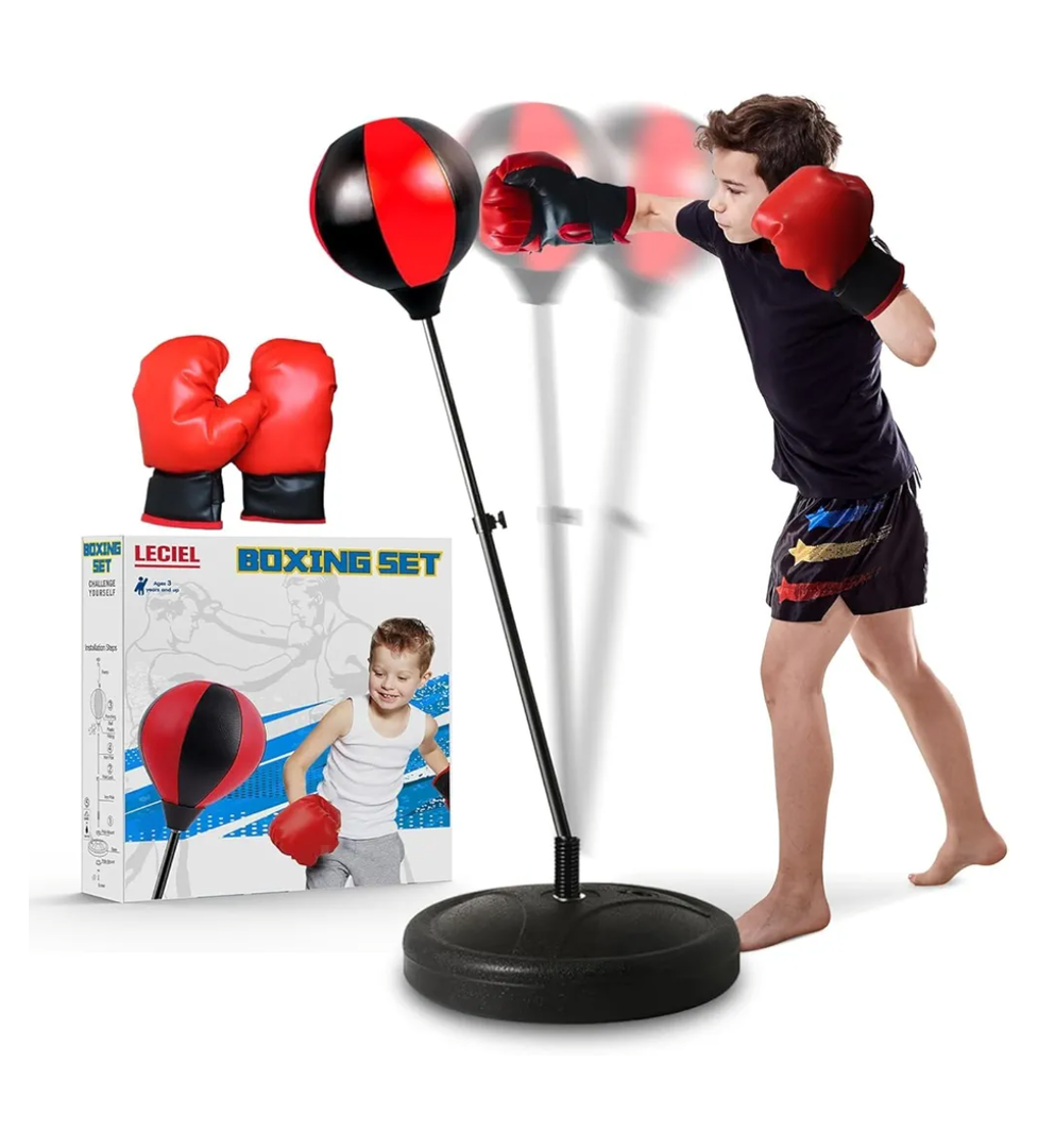 Kids Boxing Set - Punching Bag with Gloves & Adjustable Stand for 3-8 Year Olds