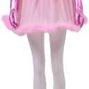 CosplayDiy Women's Cosplay Pink Fembot Costume Dress Adult Sexy Robot Costume Feather Lingerie Set, Size: XS