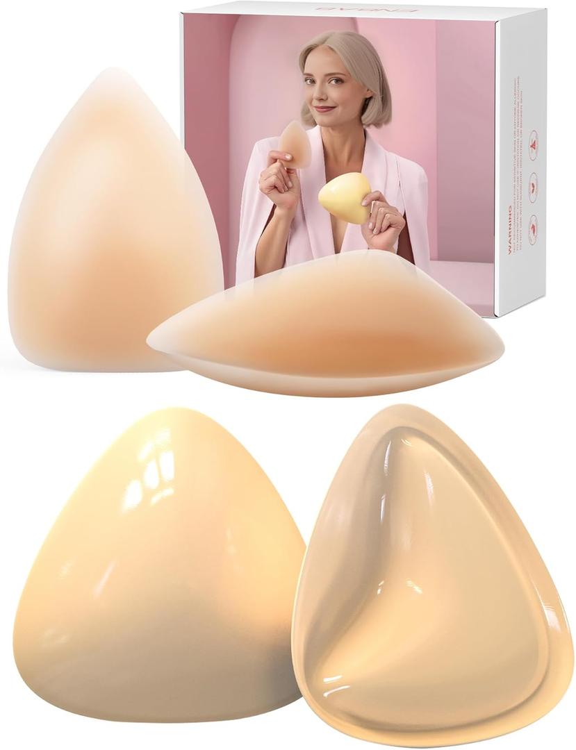 Sticky Bra Push Up Inserts Set - Reusable Double Sided Adhesive Bra Pads with Triangle Nipple Covers, Invisible Waterproof Padding for Bikini, Sports Bras & Swimwear Beige