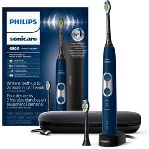 Philips Sonicare ProtectiveClean 6500 Rechargeable Electric Toothbrush, with Pressure Sensor, 3 Cleaning Modes, SmarTimer and QuadPacer, 14-Day Battery Life, Charging Travel Case, Navy Blue, HX6462/07