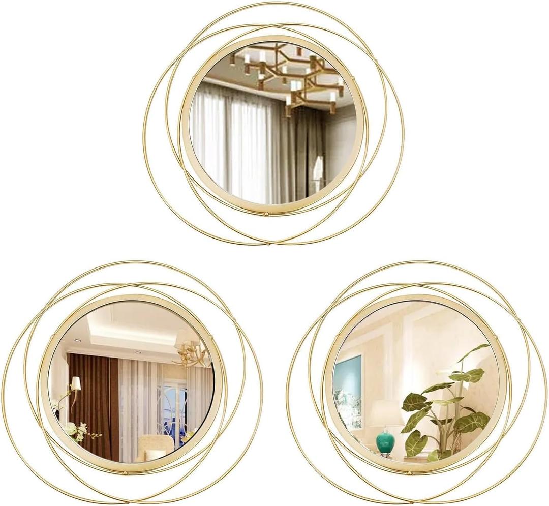3 Set 13 inch Gold Circle Mirrors Wall Decor Iron Frame Wire Mirror Metal Circular Mirror Home Decor Hanging Mirrors for Room/Bedroom/Bathroom/Entryway