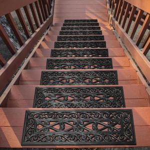 Ottomanson Outdoor Rubber Stair Treads Scroll Lattice Heavy-Duty Non Slip Stair Mats Strong Grip for Concrete, Brick & Textured Steps Extra Securing on Wooden & RV Steps, Pack of 5