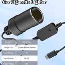Cigarette Lighter Socket Adapter USB C Male to 12V 12W Max, Car Cigarette Lighter Socket Female Converter Cable, Adjustable 5V 9V 12V for Dash, 1 Pack